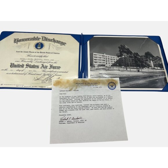 USAF Honorable Discharge Certificate & Keesler Medical Center Letter & Photo - Picture 1 of 6